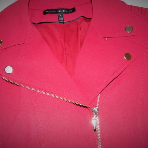 WHBM Red Moto Jacket Gold Button Burgundy Leather - Picture 5 of 6